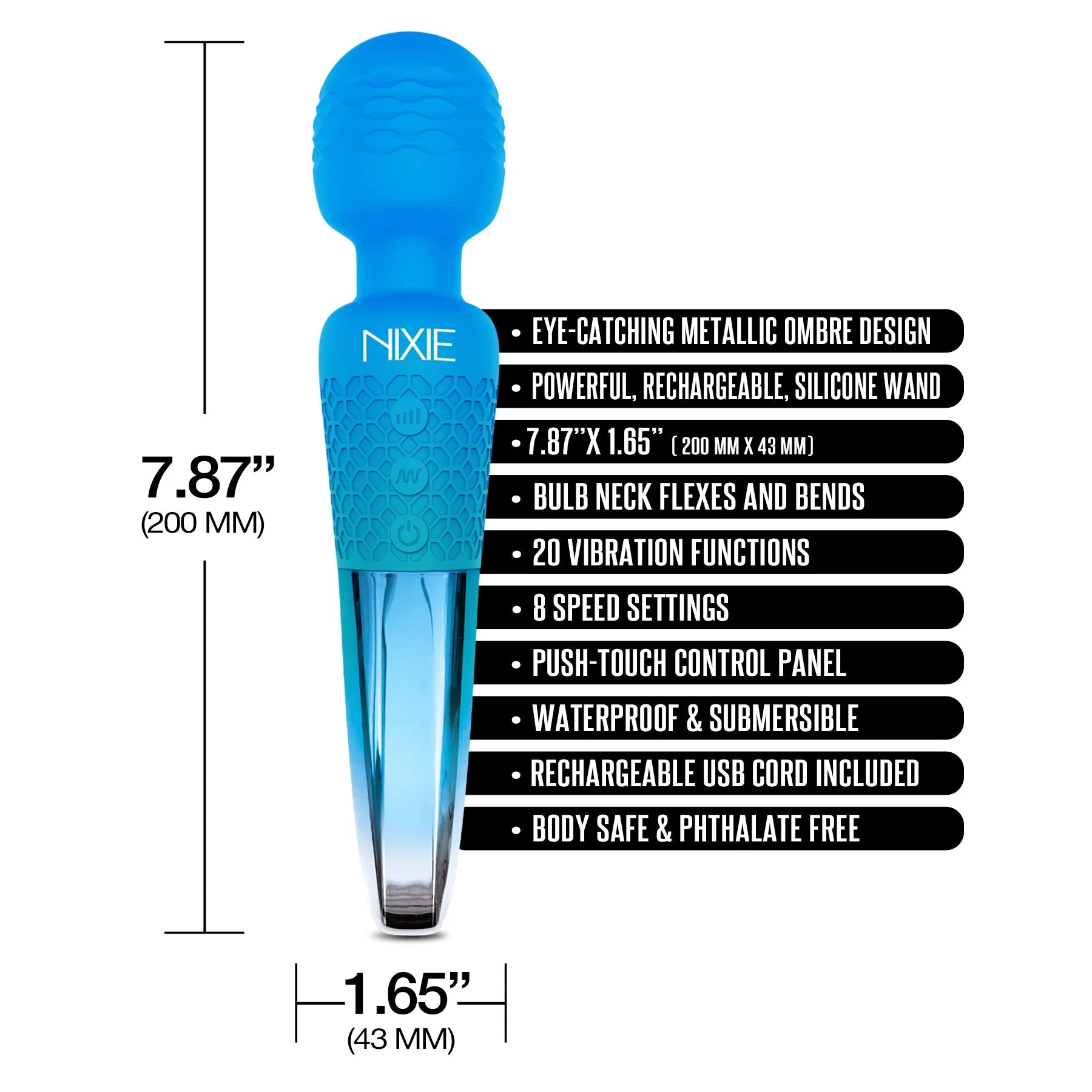 Nixie™ Rechargeable Wand Massager Blue - Rolik®