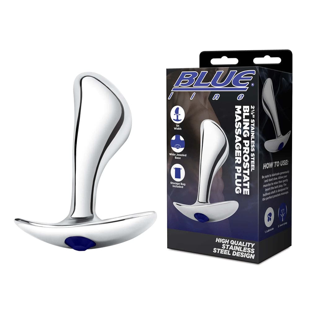 Blue Line 2.5" Stainless Steel Bling Prostate Massager Plug - Rolik®