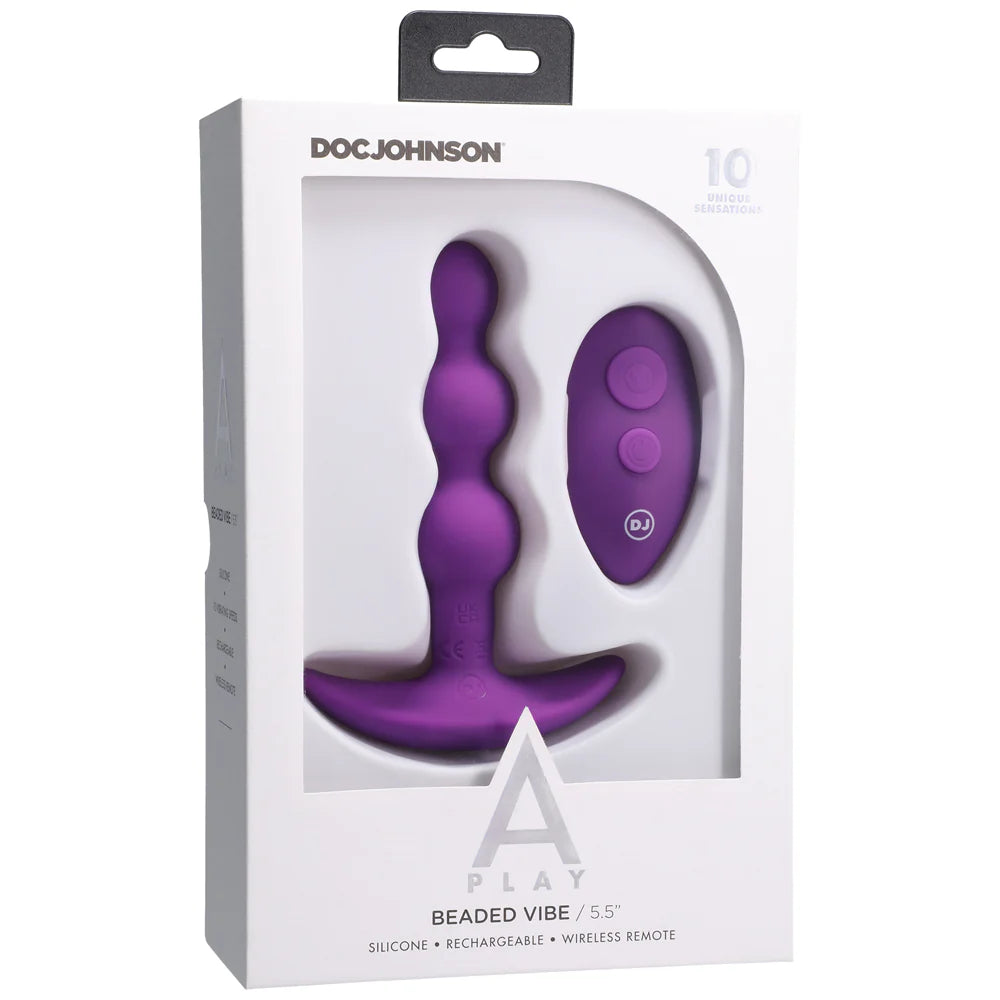 Doc Johnson® A-Play Beaded Vibe Rechargeable Silicone Anal Plug with Remote Purple - Rolik®