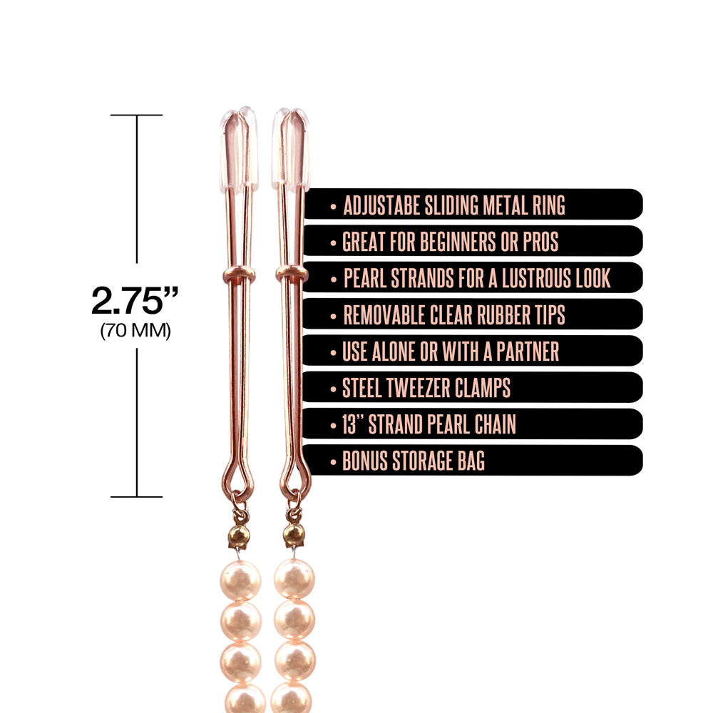 Nixie Adjustable Tweezer Clips With Pearls Rose Gold - Rolik®