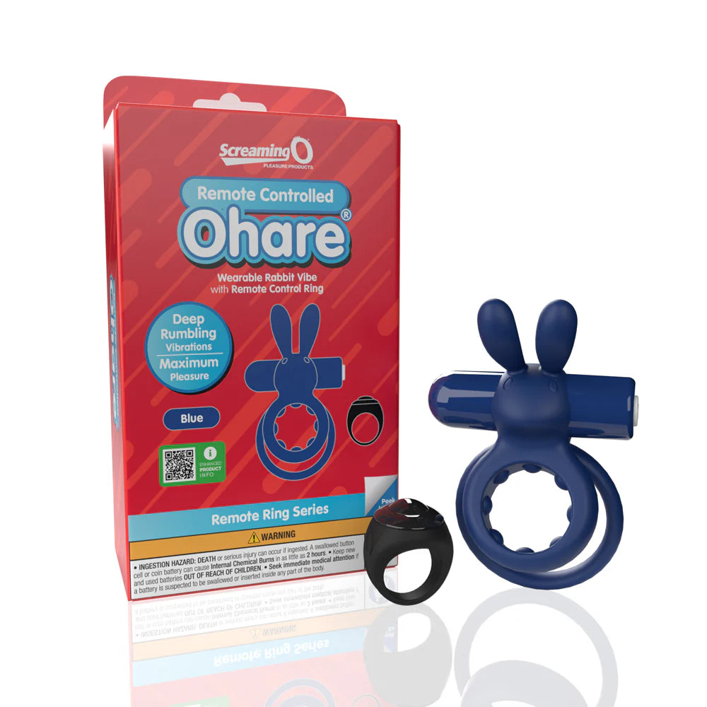 Screaming O® Remote Controlled Ohare® Vibrating C-Ring Blue - Rolik®