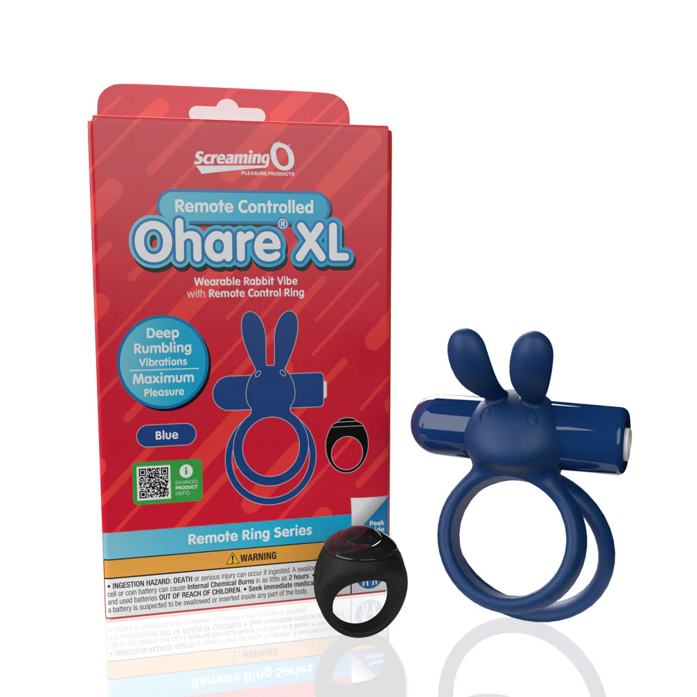 Screaming O® Remote Controlled Ohare® XL Vibrating C-Ring Blue - Rolik®