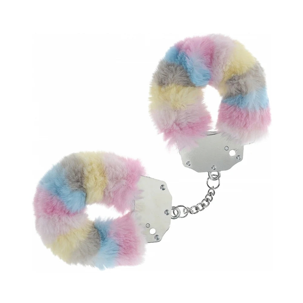 Shots Ouch! Heavy-Duty Fluffy Handcuffs Pastel Rainbow - Rolik®