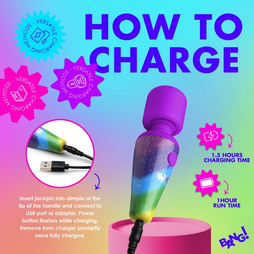 XR Brands® Bang! Rainbow Mini Silicone Wand Vibrator - Rolik®