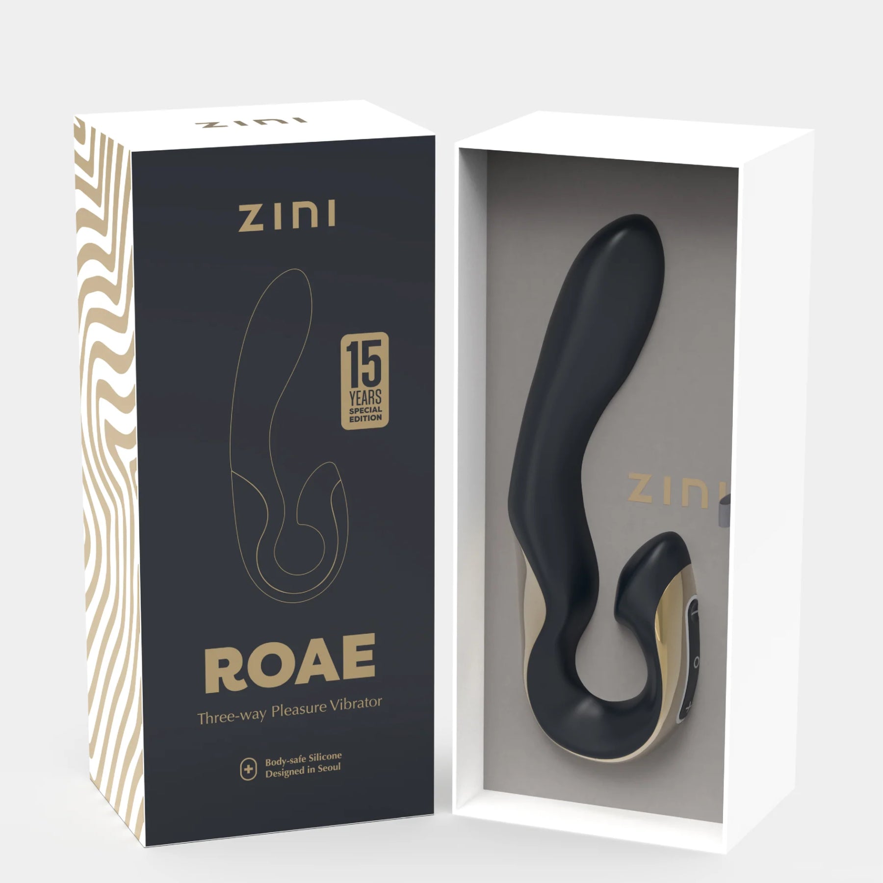 Zini Roae Three-Way Pleasure Vibrator Special Edition Black/Gold - Rolik®