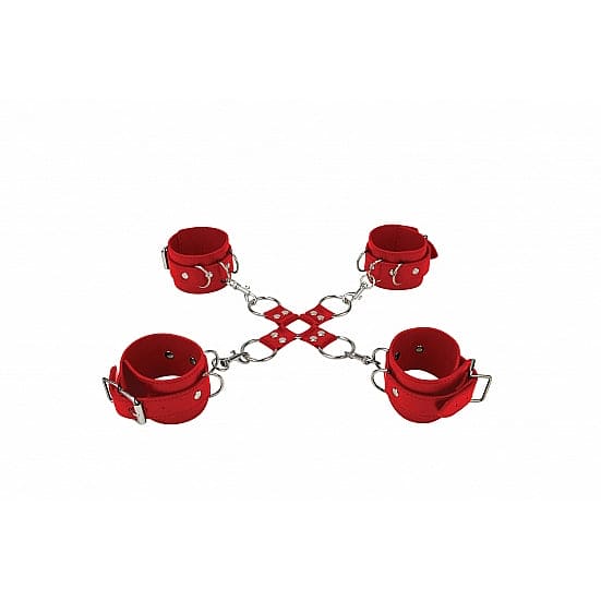 Shots Ouch! Leather Hand and Legcuffs Red - Rolik®