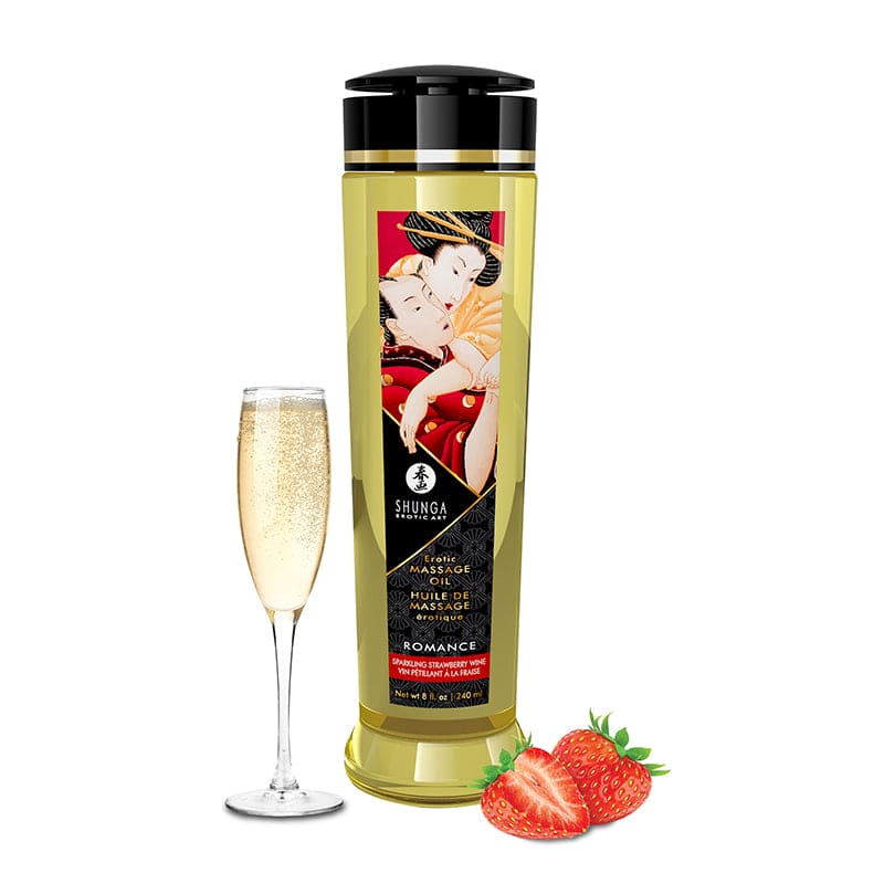 Shunga Erotic Massage Oil Romance Sparkling Strawberry Wine - Rolik®