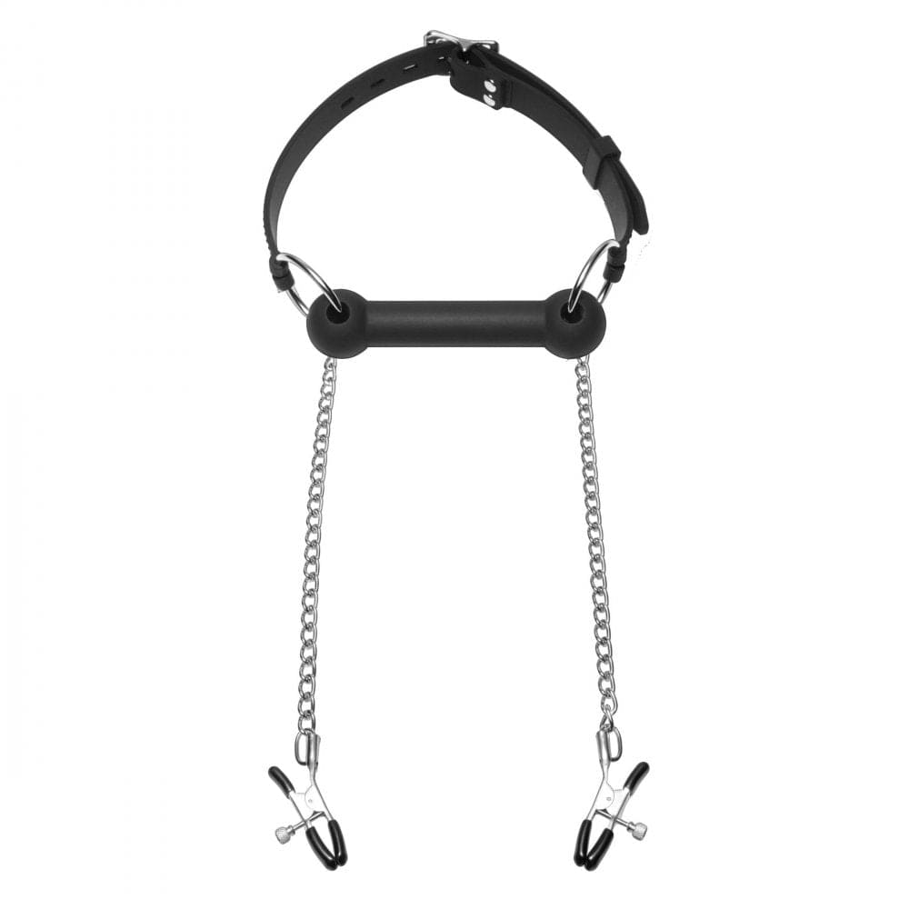 XR Brands® Master Series® Equine Silicone Bit Gag with Nipple Clamps - Rolik®