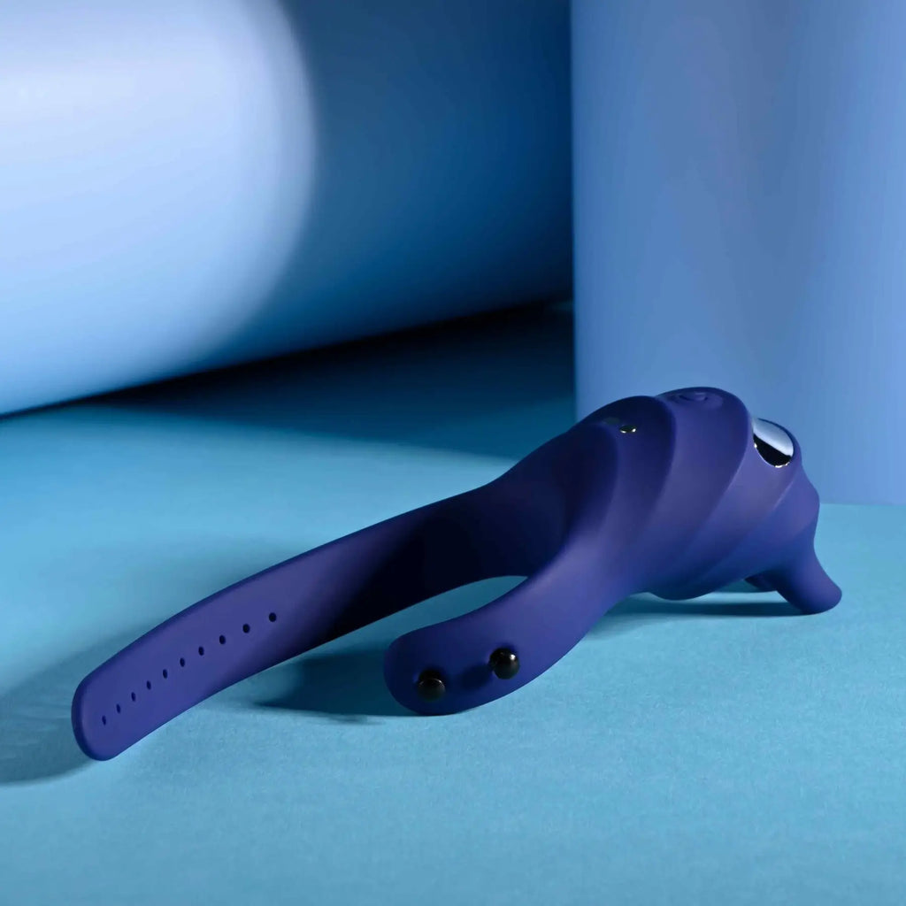 Adjustable Fun Ring Rechargeable Vibrating C-Ring with Remote - Blue