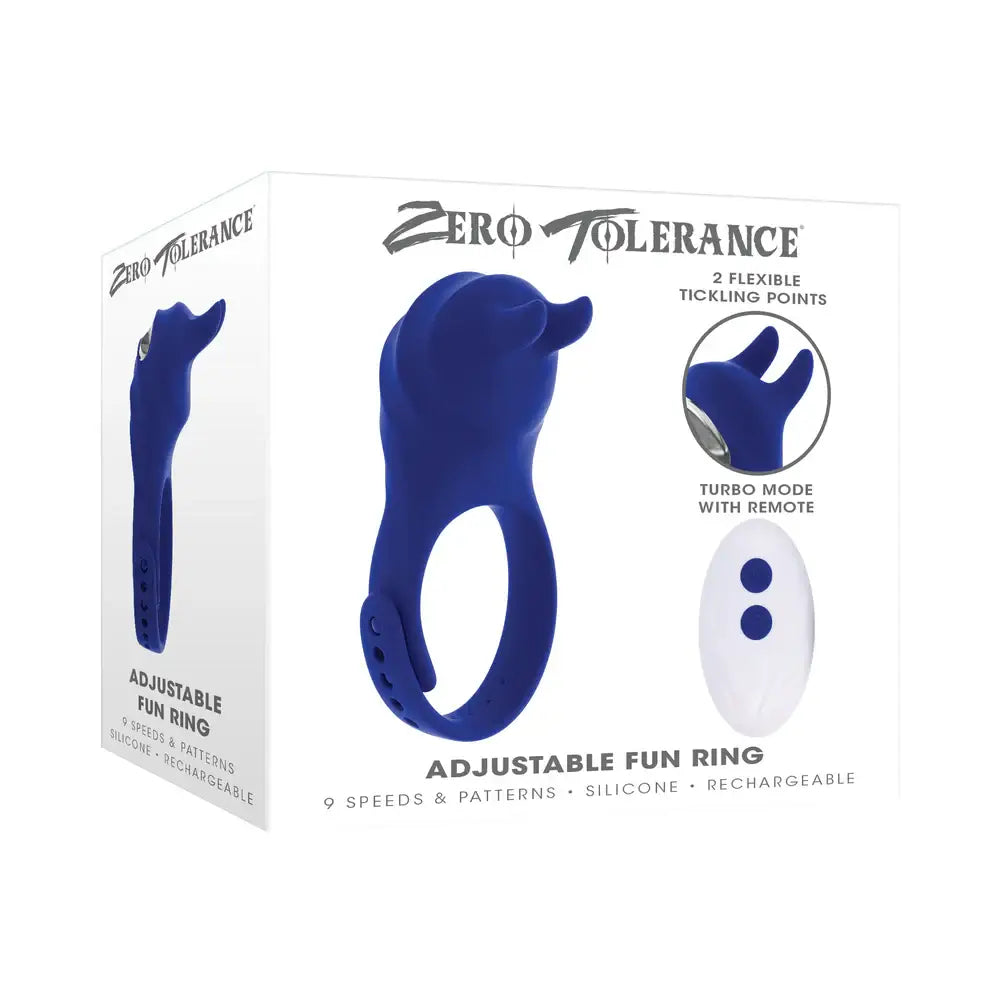 Adjustable Fun Ring Rechargeable Vibrating C-Ring with Remote - Blue
