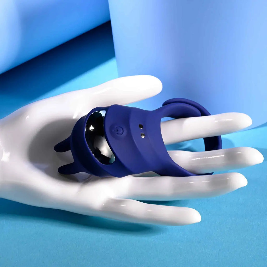 Adjustable Fun Ring Rechargeable Vibrating C-Ring with Remote - Blue