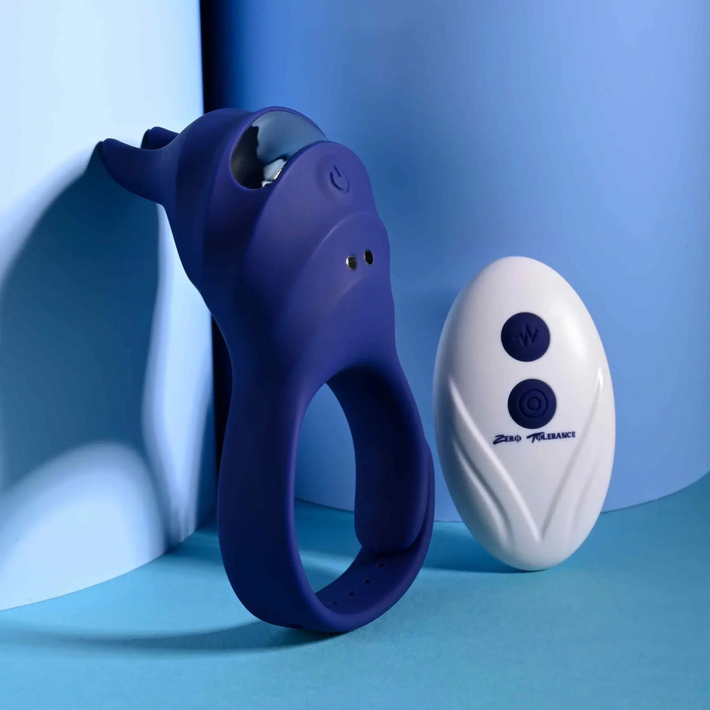 Adjustable Fun Ring Rechargeable Vibrating C-Ring with Remote - Blue