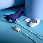 Adjustable Fun Ring Rechargeable Vibrating C-Ring with Remote - Blue