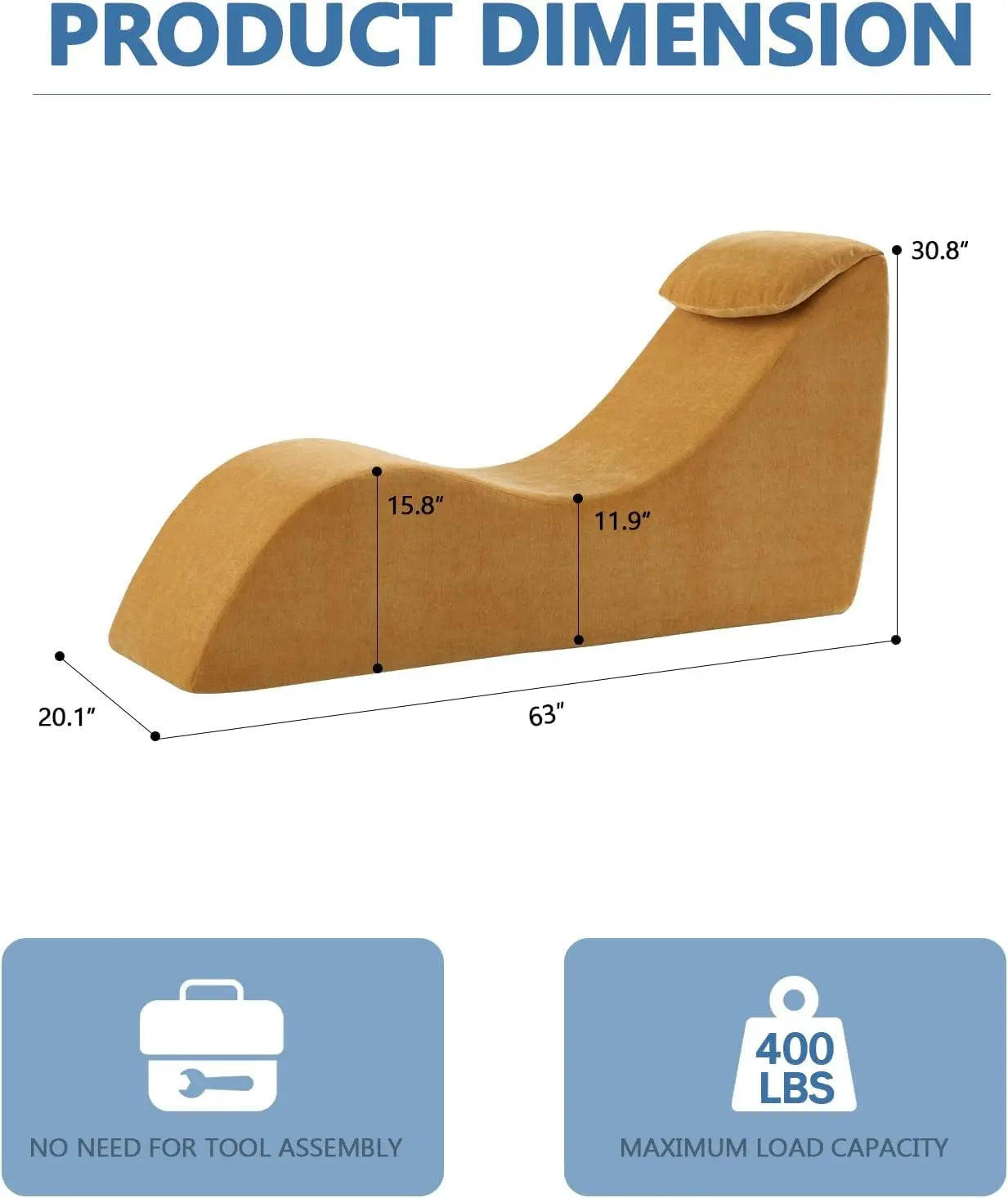 After Dark USA ChenilleCurve Intimacy Chaise Lounge – Chenille Fabric Ergonomic Headrest No Assembly Yellow