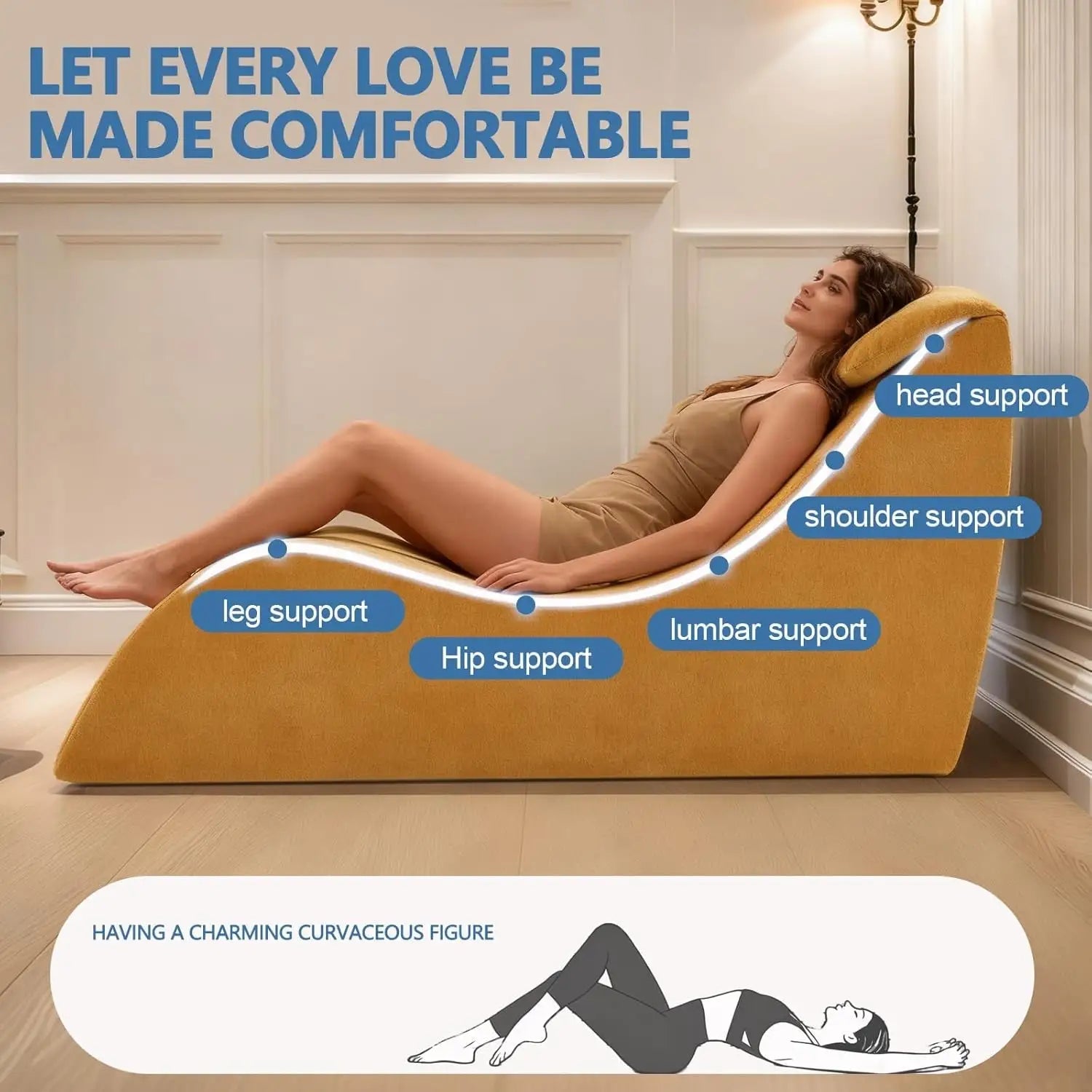 After Dark USA ChenilleCurve Intimacy Chaise Lounge – Chenille Fabric Ergonomic Headrest No Assembly Yellow