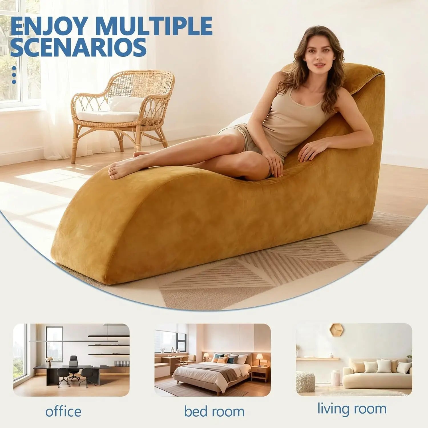 After Dark USA ChenilleCurve Intimacy Chaise Lounge – Chenille Fabric Ergonomic Headrest No Assembly Yellow