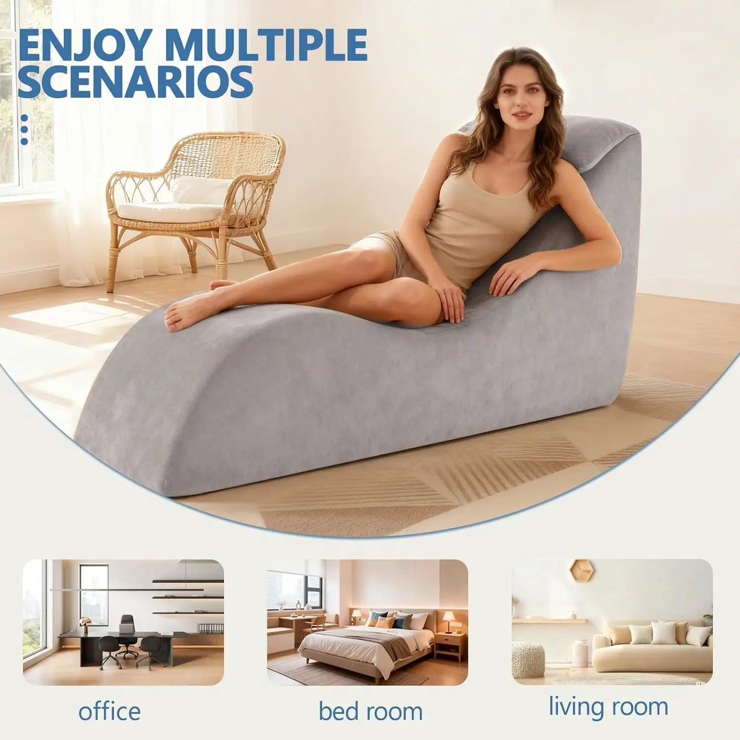 After Dark USA SilverLuxe Intimacy Chaise Lounge – Chenille Fabric Ergonomic Headrest No Assembly Grey