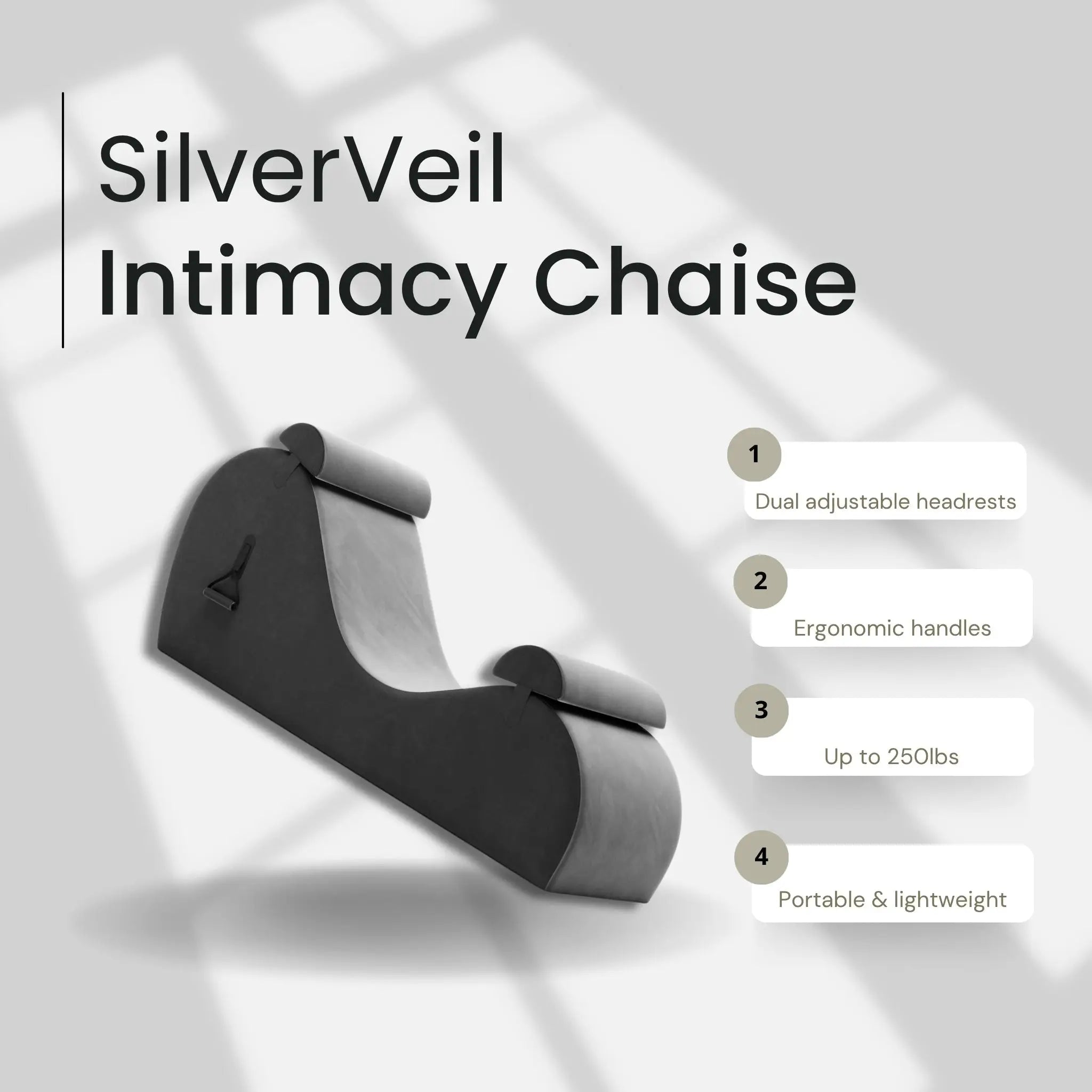 After Dark USA SilverVeil Adjustable Sex Chaise Lounger | Luxury Intimacy Furniture Grey