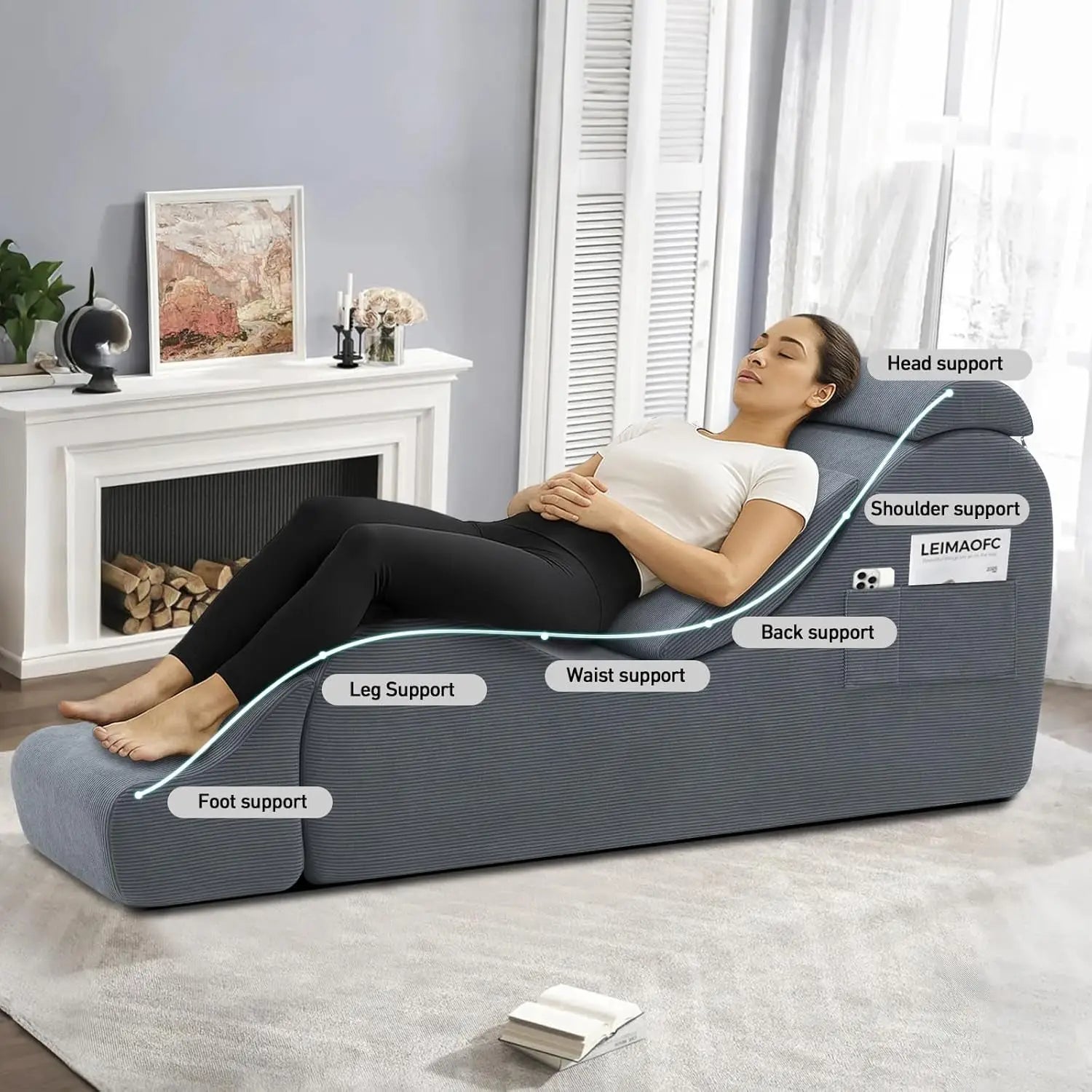 After Dark USA VelvetCurve Corduroy Sex Chaise Lounger | Adjustable Headrest & Curved Footrest