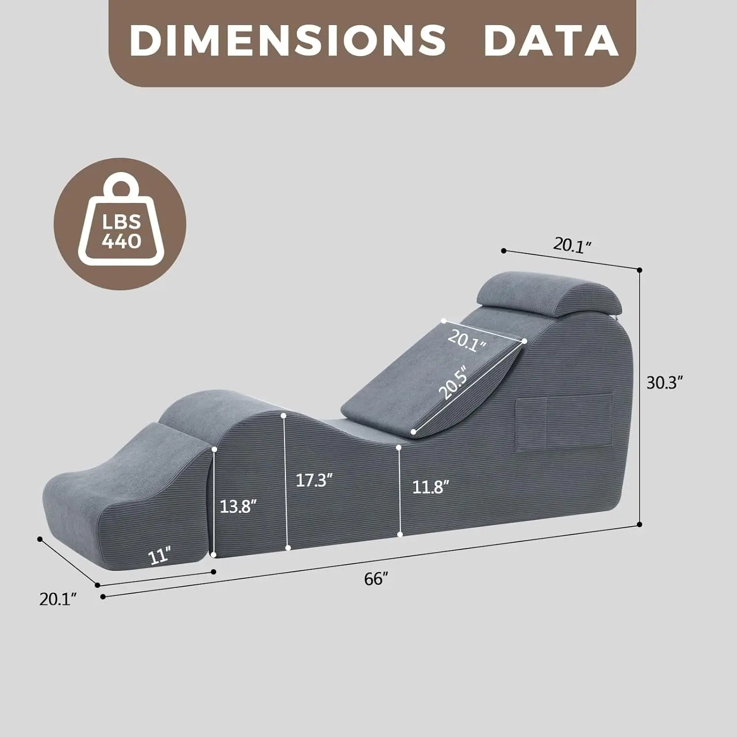 After Dark USA VelvetCurve Corduroy Sex Chaise Lounger | Adjustable Headrest & Curved Footrest