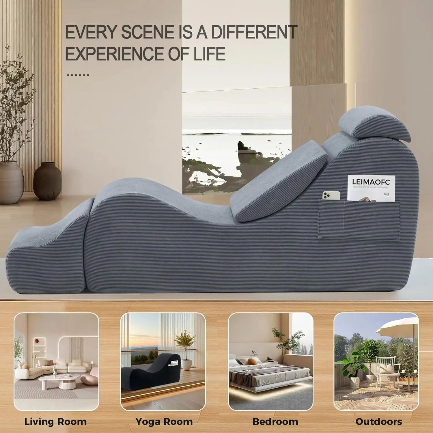 After Dark USA VelvetCurve Corduroy Sex Chaise Lounger | Adjustable Headrest & Curved Footrest