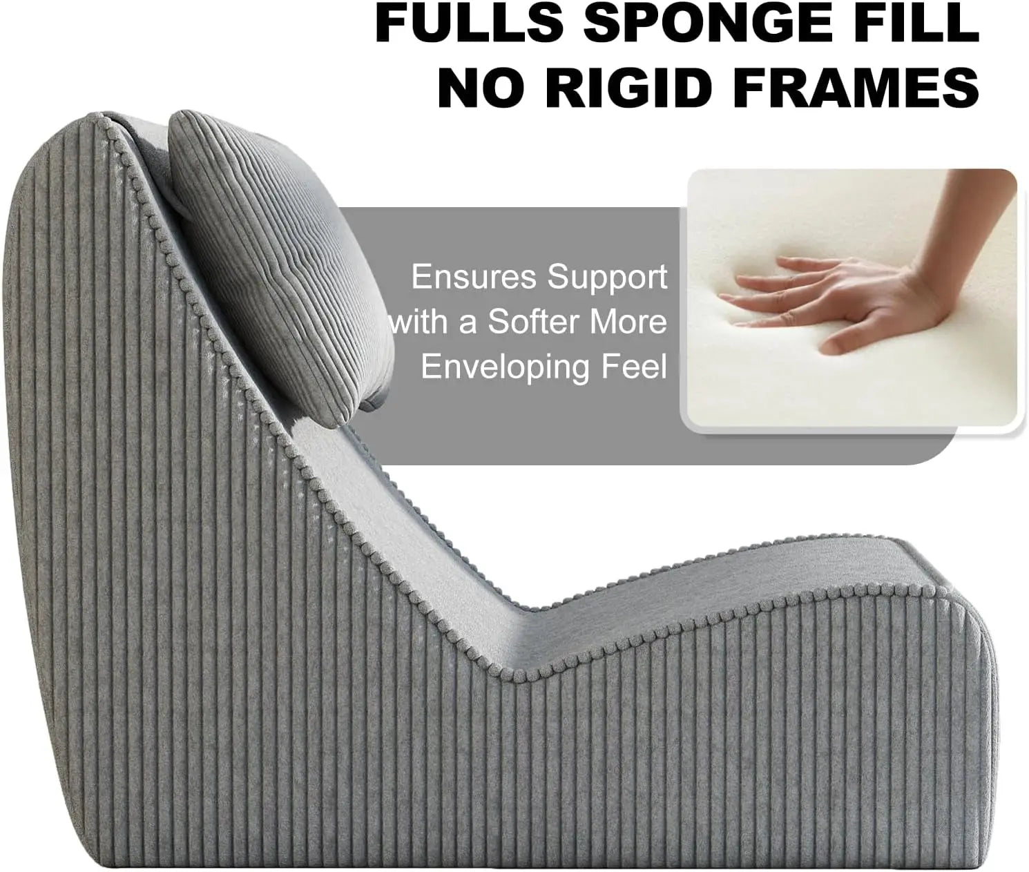 After Dark USA VelvetEase Corduroy Intimacy Chaise with Ottoman & Neck Pillow Grey