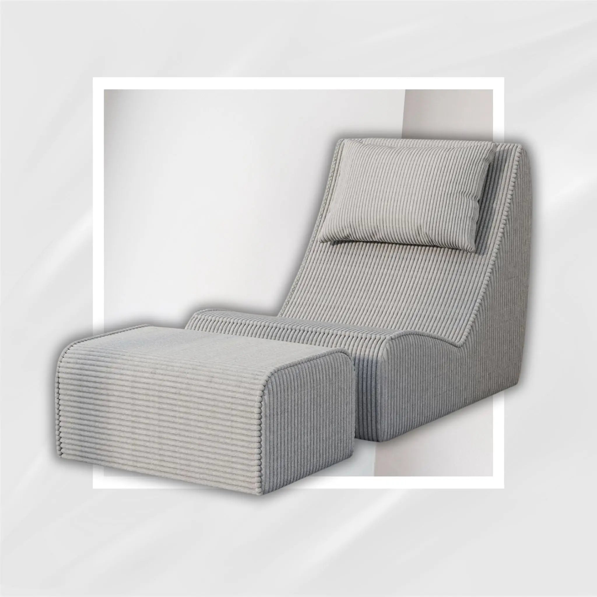 After Dark USA VelvetEase Corduroy Intimacy Chaise with Ottoman & Neck Pillow Grey