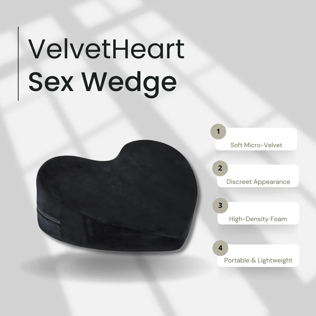 After Dark USA VelvetHeart Heart-Shaped Intimacy Pillow – Foam Positioning Ramp with Washable Cover Black