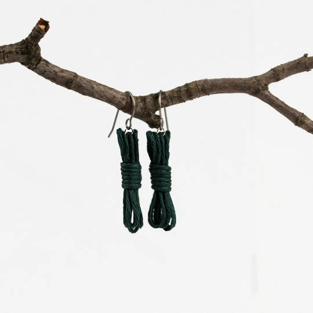 Agreeable Agony Bondage Rope Inspired Earrings Hunter Green