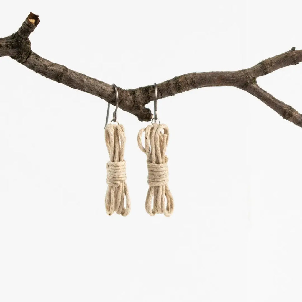 Agreeable Agony Bondage Rope Inspired Earrings Natural Hemp