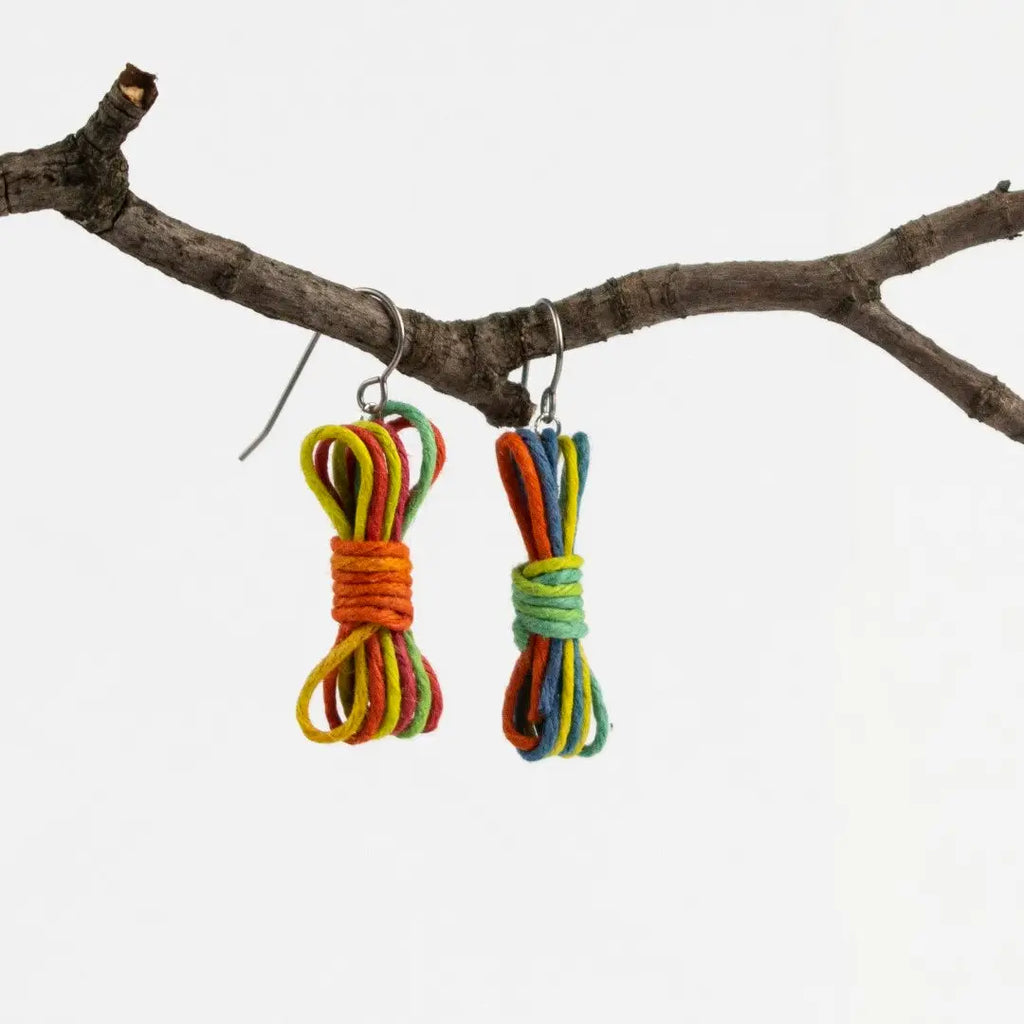 Agreeable Agony Bondage Rope Inspired Earrings Rainbow