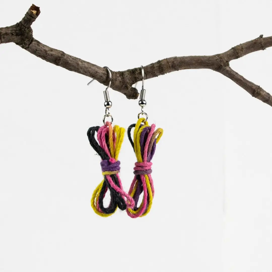 Agreeable Agony Bondage Rope Inspired Earrings Black/Yellow/Pink/Purple