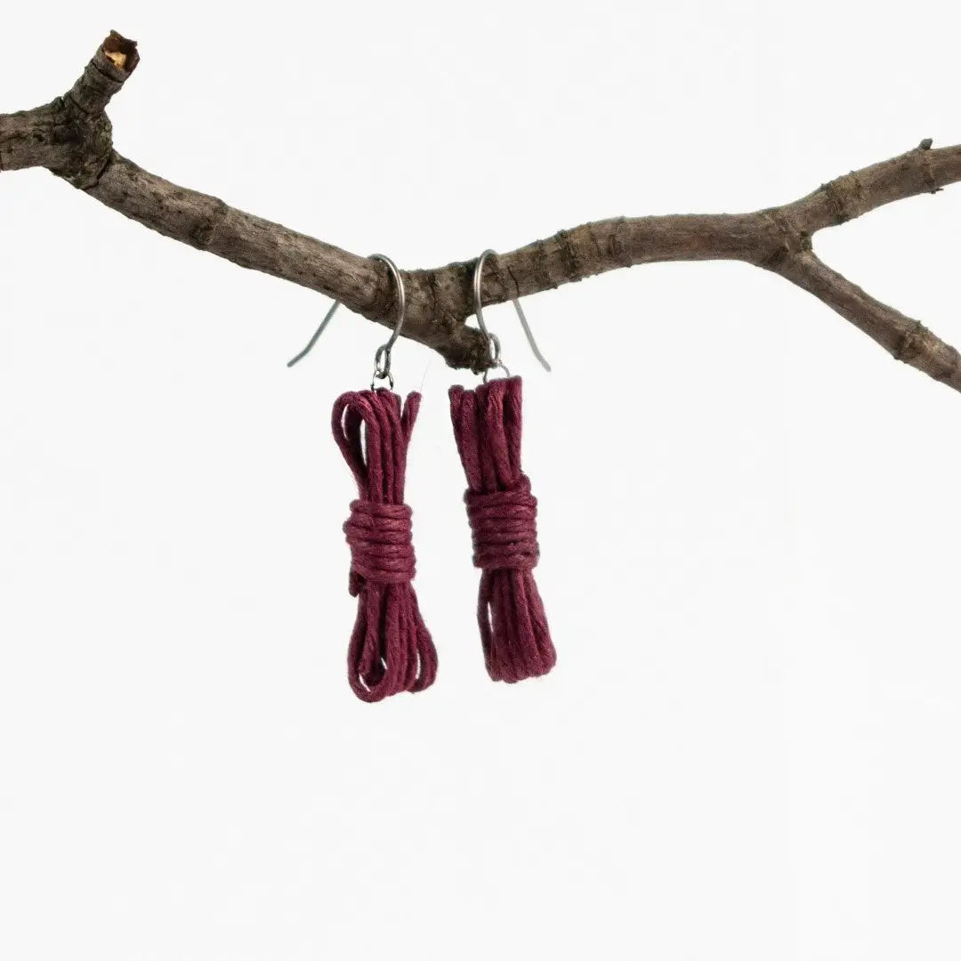 Agreeable Agony Bondage Rope Inspired Earrings Burgundy