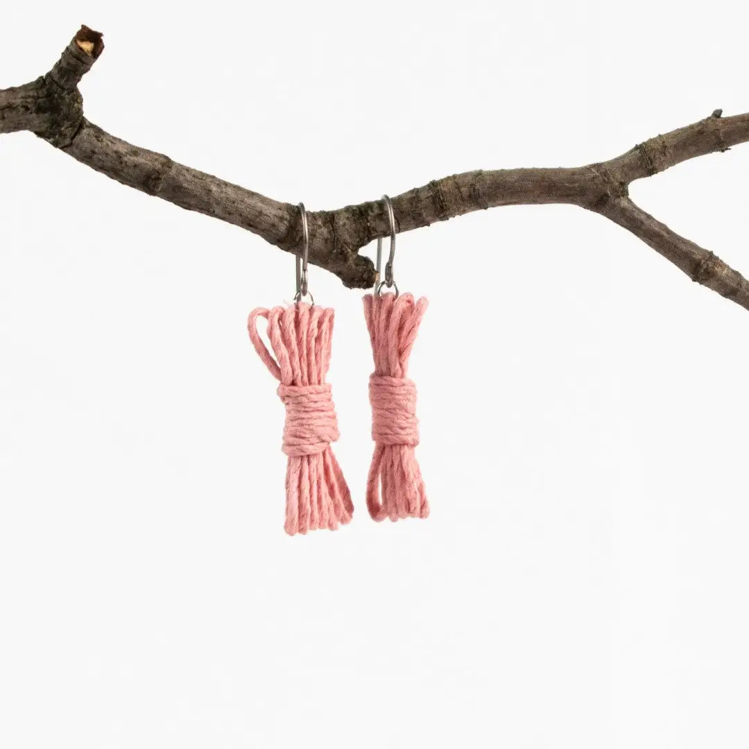 Agreeable Agony Bondage Rope Inspired Earrings Dusty Rose