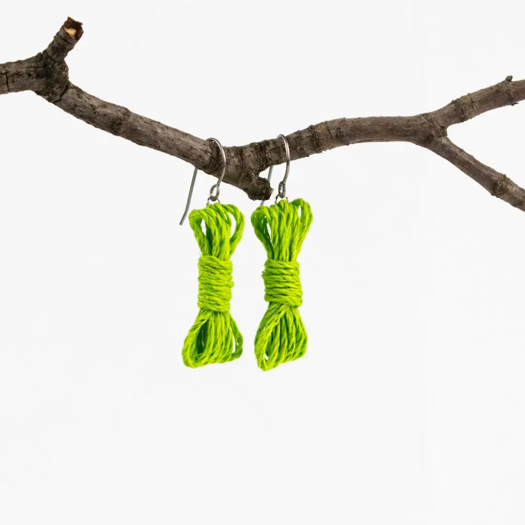 Agreeable Agony Bondage Rope Inspired Earrings Lime Green