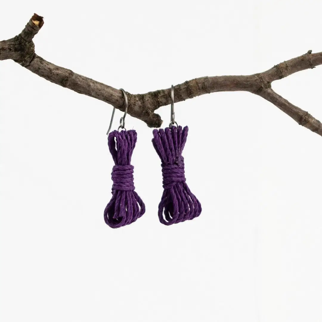 Agreeable Agony Bondage Rope Inspired Earrings Purple