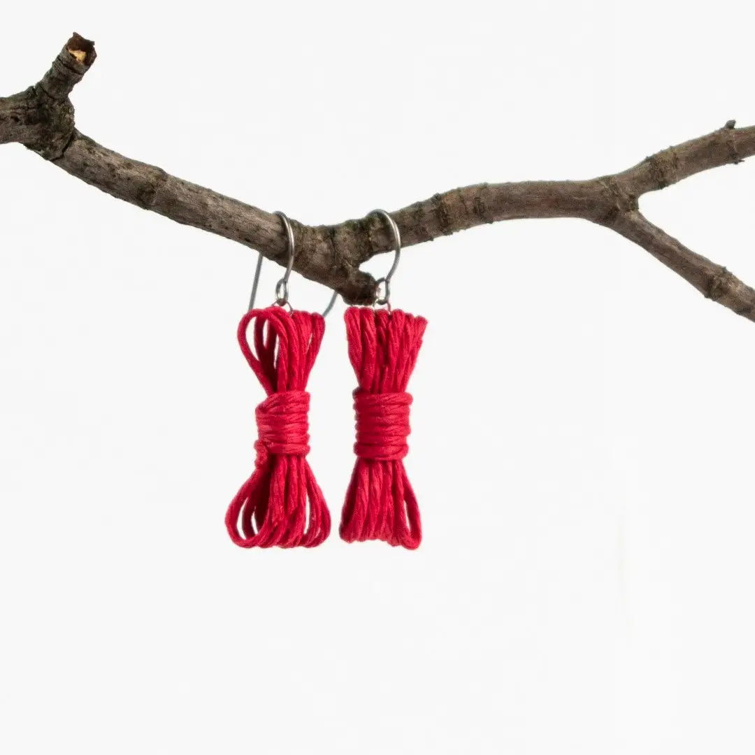 Agreeable Agony Bondage Rope Inspired Earrings Red