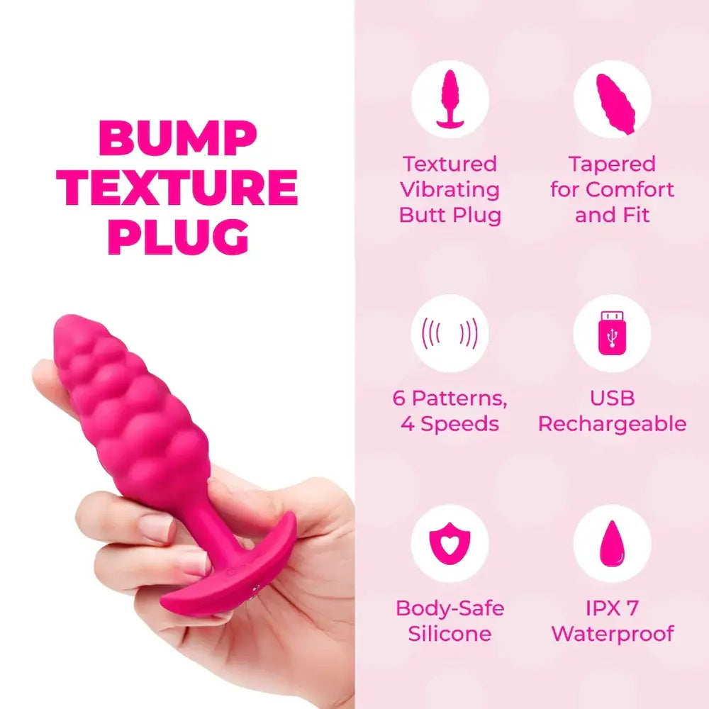B-Vibe™ b-Vibe Bump Texture Plug, Small Vibrating Silicone Butt Cerise