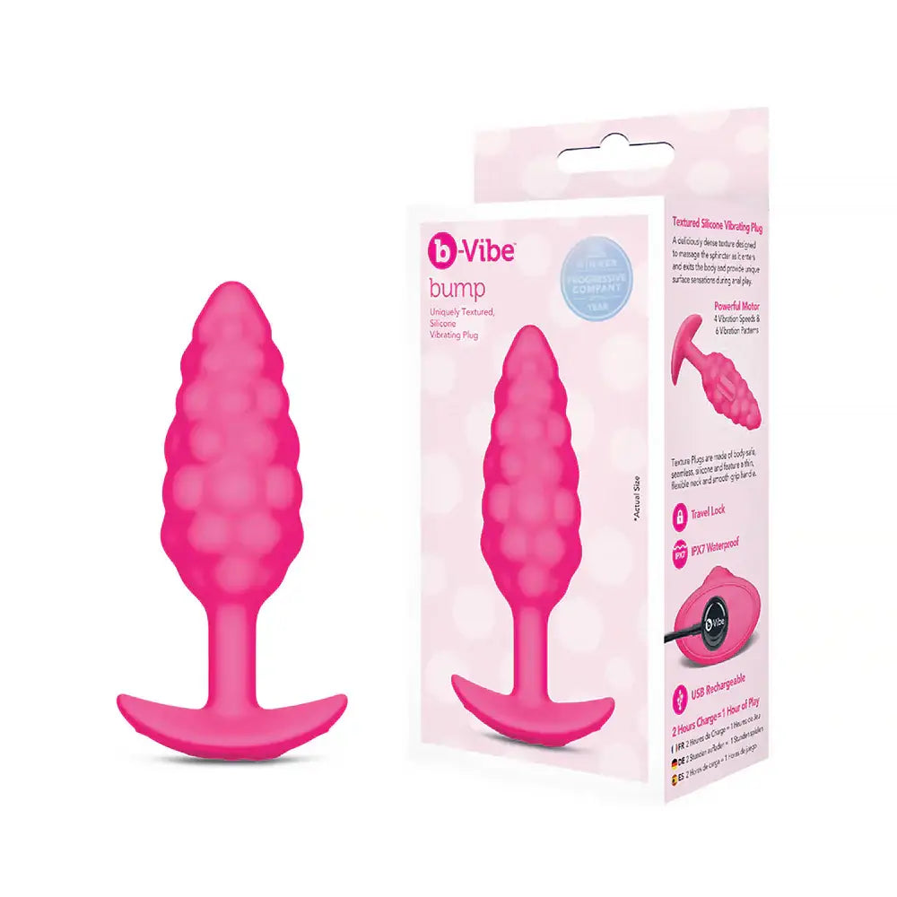 B-Vibe™ b-Vibe Bump Texture Plug, Small Vibrating Silicone Butt Cerise