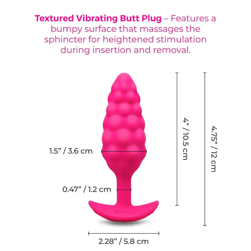 B-Vibe™ b-Vibe Bump Texture Plug, Small Vibrating Silicone Butt Cerise