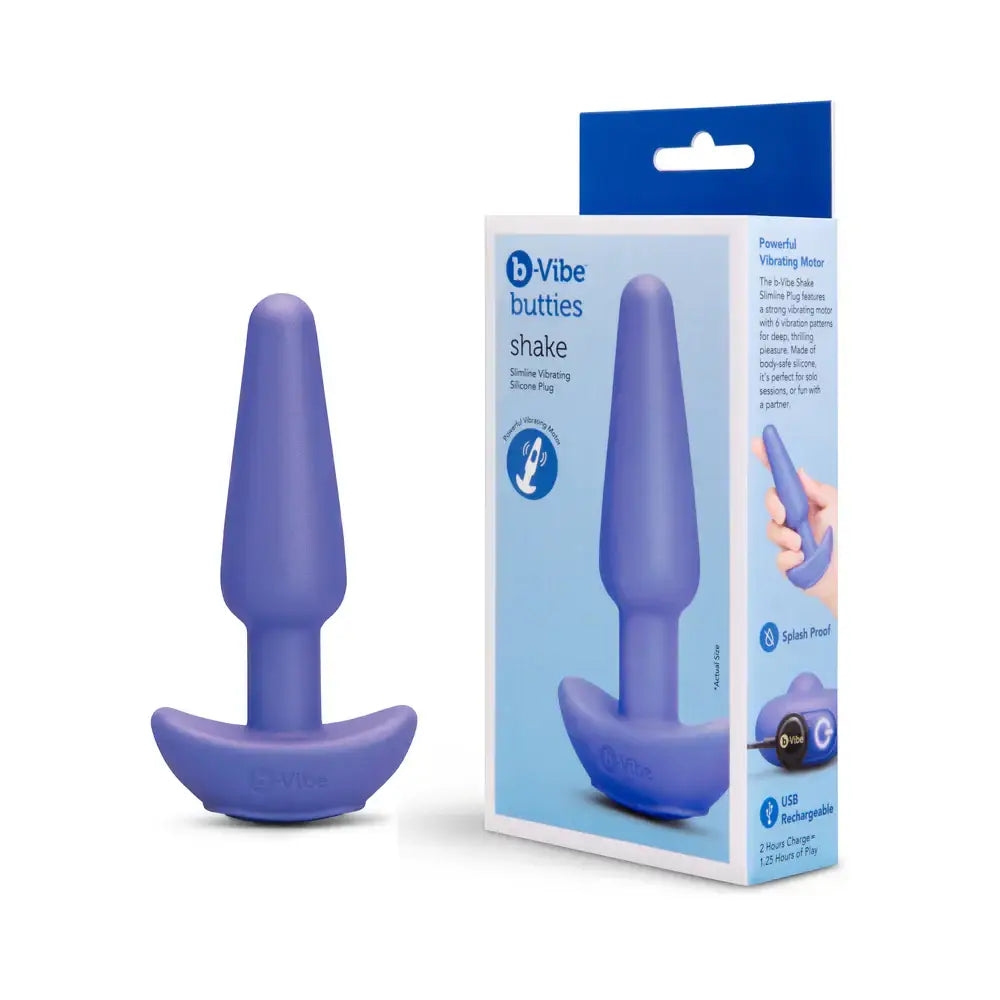 B-Vibe™ b-Vibe Butties Shake Slimline Vibrating Butt Plug - Rechargeable Prostate Massager Periwinkle