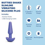 B-Vibe™ b-Vibe Butties Shake Slimline Vibrating Butt Plug - Rechargeable Prostate Massager Periwinkle