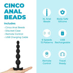B-Vibe™ B-Vibe Cinco Remote Vibrating Anal Beads - 5 with 3 Motors & Wireless Control Black