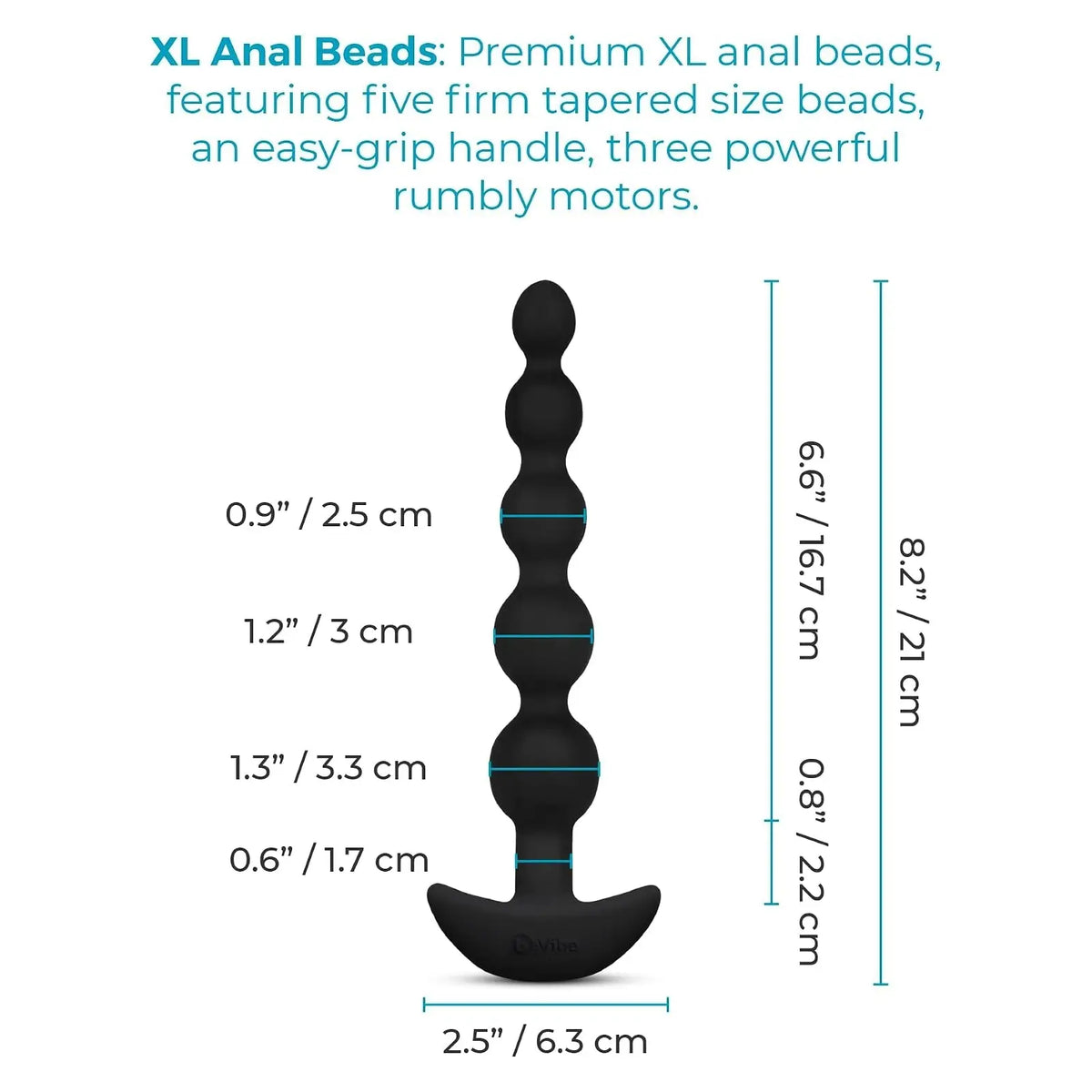 B-Vibe™ B-Vibe Cinco Remote Vibrating Anal Beads - 5 with 3 Motors & Wireless Control Black