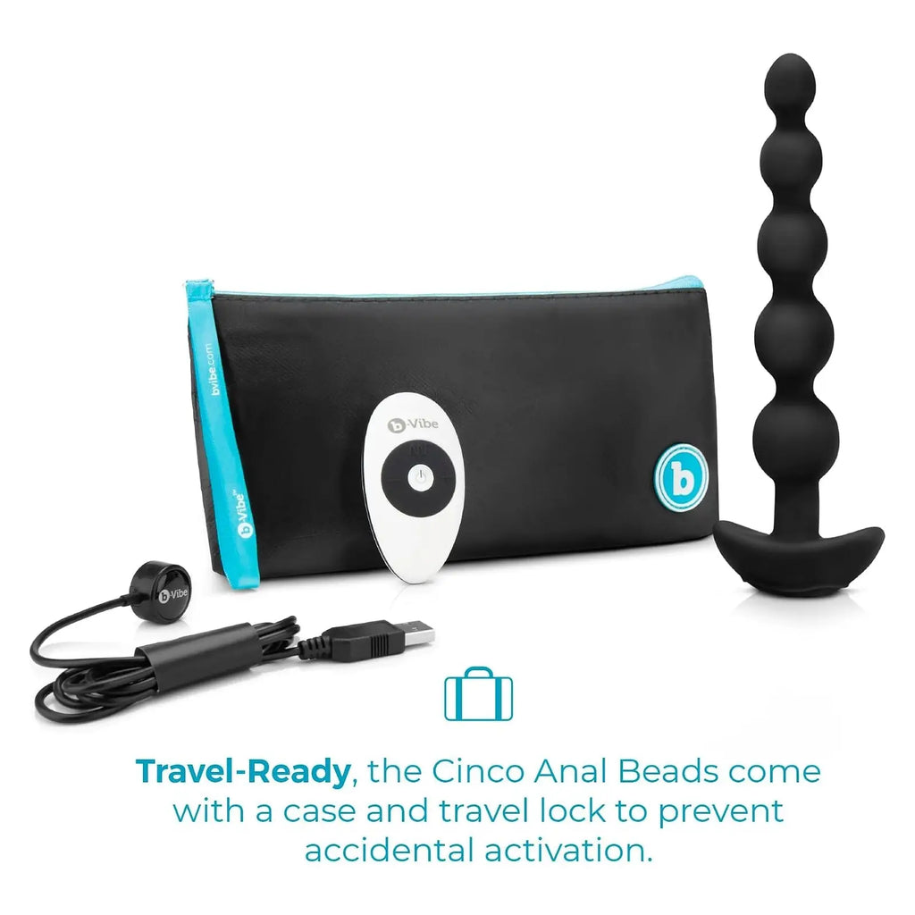 B-Vibe™ B-Vibe Cinco Remote Vibrating Anal Beads - 5 with 3 Motors & Wireless Control Black