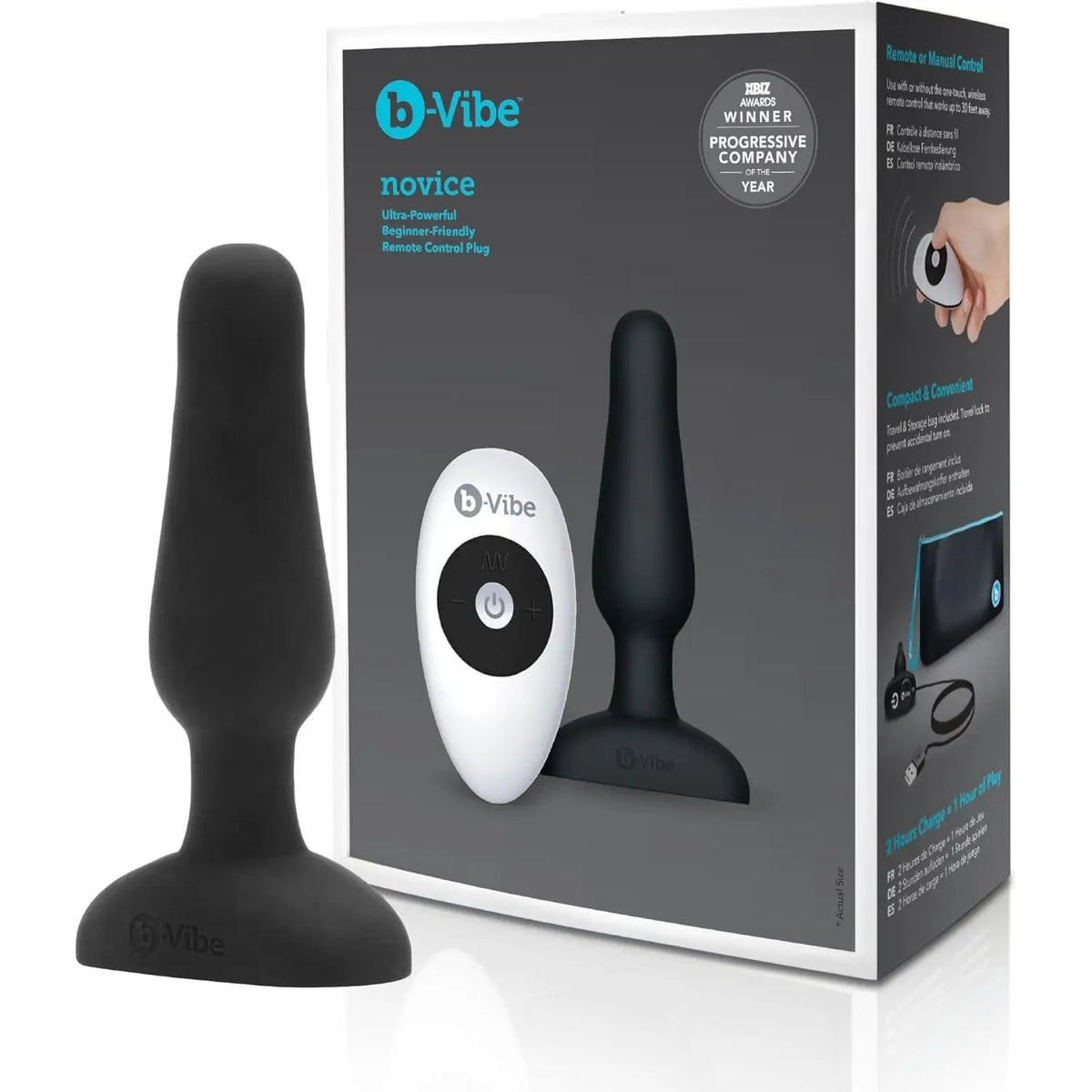 B-Vibe™ B-Vibe Novice Remote Vibrating Butt Plug - Rechargeable Small with Wireless Control Black
