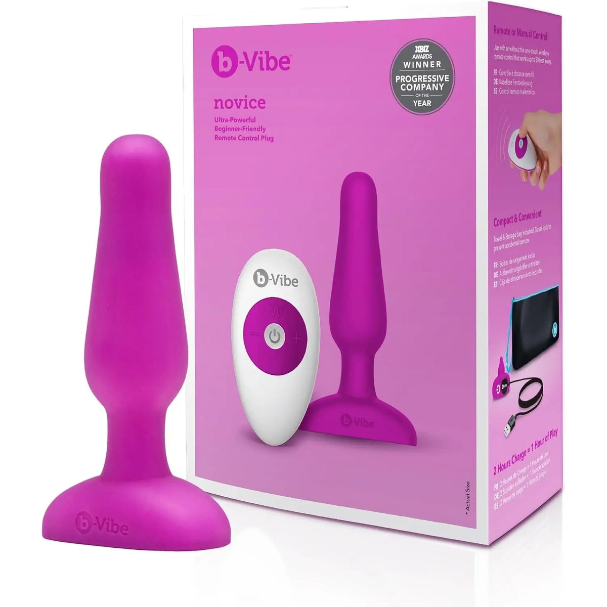B-Vibe™ B-Vibe Novice Remote Vibrating Butt Plug - Rechargeable Small with Wireless Control Fuchsia