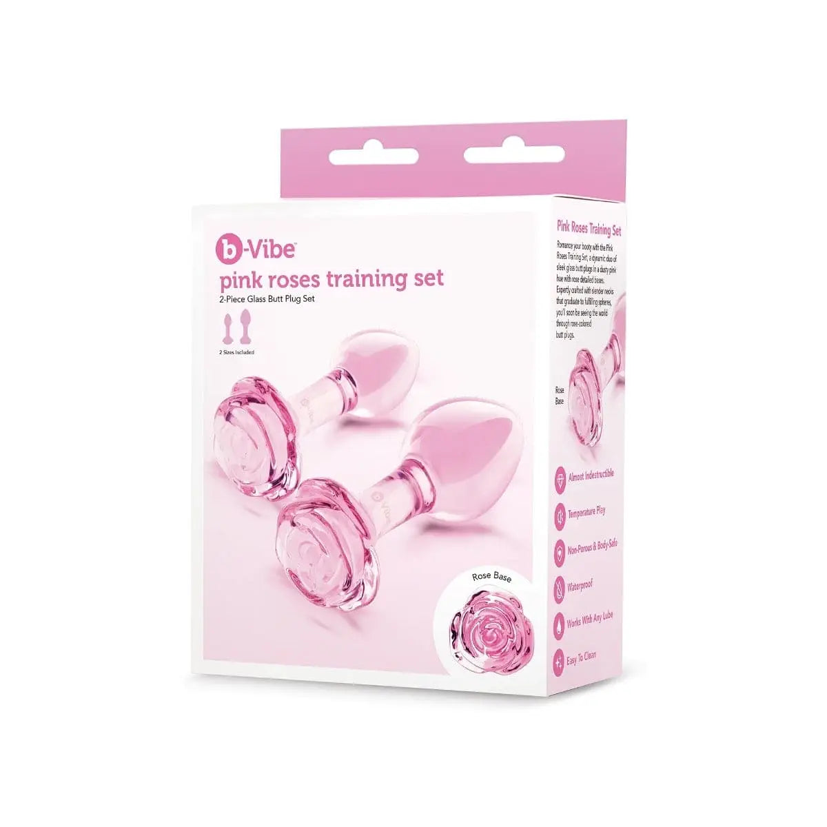 B-Vibe™ Pink Roses Glass Butt Plug Training Set - Rolik®