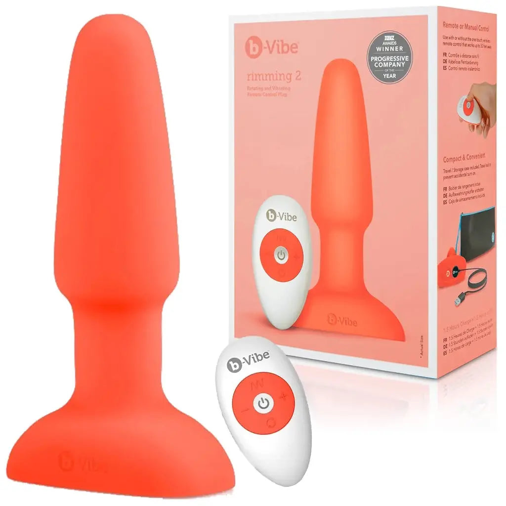 B-Vibe™ B-Vibe Rimming Plug 2 - Rotating Beads & Vibration Remote Control Medium Orange