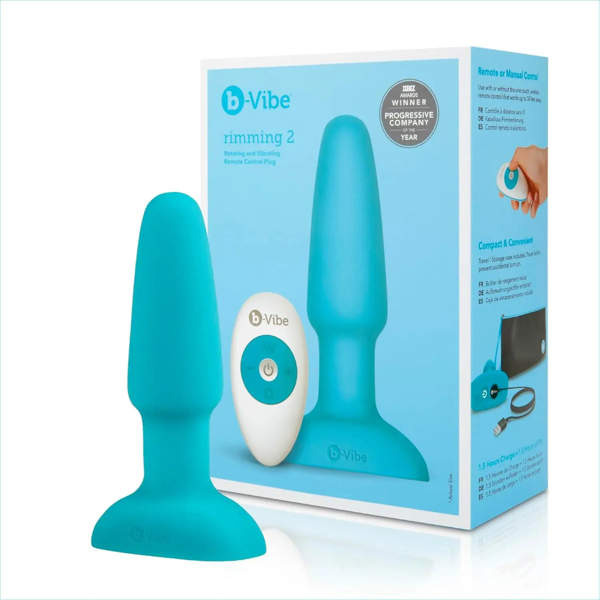 B-Vibe™ B-Vibe Rimming Plug 2 - Rotating Beads & Vibration Remote Control Medium Turquoise